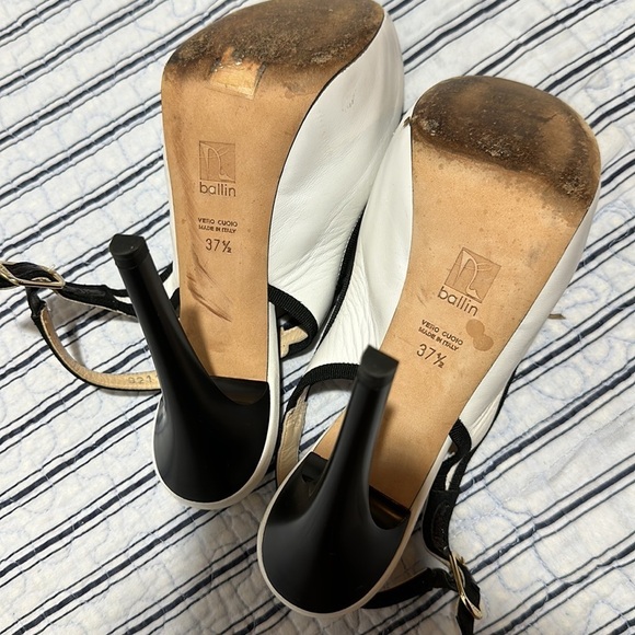 BALLIN open toe white and black with ribbons heel size Euro 37.5 US size 7.5 - Picture 13 of 16
